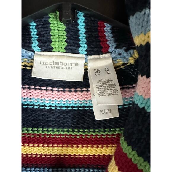 Liz Claiborne button-up cardigan with multi-color horizontal stripes - Picture 2 of 8
